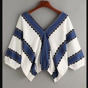 Plus Balloon Sleeve Striped Blouse